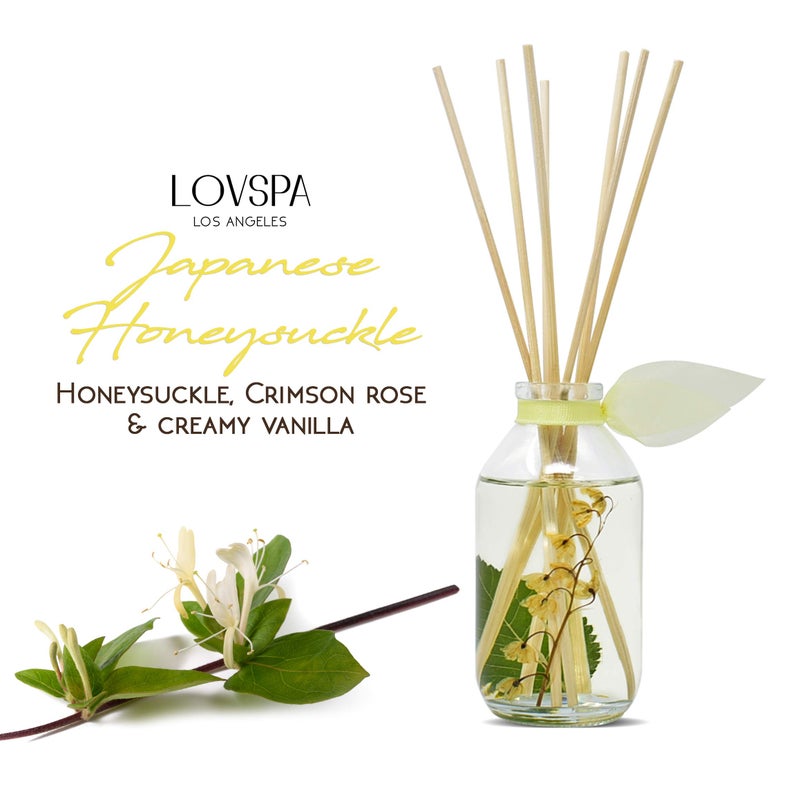 LOVSPA Reed Diffuser Set, Japanese Honeysuckle Scented Oil Diffuser with Sticks, Home Fragrance Accessories for Bathroom Shelf Decor, Aroma Diffusers for Home or Office Desk, USA Made - Image 4
